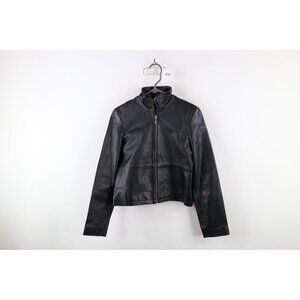 Vintage 90s Esprit Womens Size 1 / 2 Cropped Leather Cafe Racer Bomber Jacket